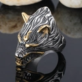 Viking wolf head ring for men in silver and gold tone stainless steel, relief texture - US 7 / Two-tone (Gold & Silver)