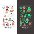 Luminous pirate theme waterproof temporary tattoo sticker for kids with glowing effect - Cartoon Mix Style (WS-K101)