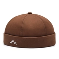 Brown docker hat with white mountain embroidery and minimalist brimless design - Adjustable / Coffee