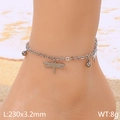 Silver dragonfly charm anklet for women made of stainless steel with polished round beads - Silver Dragonfly Style (KJ268-Z)