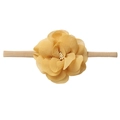 Soft nylon baby headband set featuring a layered yellow fabric flower on a beige band - Yellow