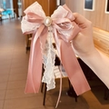 Fermaglio per capelli con fiocco rosa per bambine con pizzo e perla grande - Molletta con Nastri / Rosa Coreano