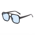 Lunettes de soleil carrées vintage noires avec double pont et verres bleu clair - Monture Noire Verres Bleus