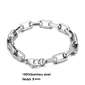 Close-up of 9mm wide stainless steel chunky chain bracelet with sturdy lobster clasp - Style 6-9mm Thick Ring Chain