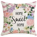 Linen pillow cover with watercolor floral wreath and HOME Sweet HOME print - 18x18 Inch / Home Sweet Home Floral Wreath Waves (YD526-3)