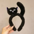 Lustiger schwarzer Plüschkatzen-Haarreif mit lila Ohren für Halloween-Cosplay-Kostüme - Halloween Lustige Plüsch Stirnband (Schwarze Katze)