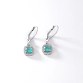 Boucles d'oreilles dormeuses en argent avec zircon vert lac et halo de cristaux - Aqua