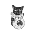 Gothic black cat enamel brooch with white ruff holding a giant bloodshot eyeball - Cat with Ruff Collar and Eyeball