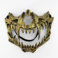 Halloween Halbgesicht-Totenkopfmaske mit Fangzähnen in Altgold-Optik und Gummiband - Tiger (Gold)