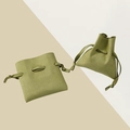 Green drawstring jewelry pouch in soft faux suede velvet for rings and necklaces - Drawstring Style / 5*9cm / Fruit Green