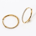 Elegant gold-plated hoop earrings with small round cubic zirconia channel setting - 1.2*12mm Gold (Pair)