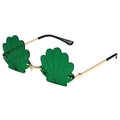 Saint Patrick's Day green clover sunglasses with gold metal frame and leaf lens shape - Shell