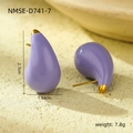 Fashionable purple teardrop earrings in titanium steel with a sleek gold finish - Teardrop / Purple