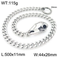 Chaîne de pantalon punk à crâne argenté maille cubaine 11mm large et 500mm long - Style Grande Tête de Mort (KK090-Z)