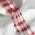 Golden link chain with red translucent heart charms for DIY jewelry making - Rose Red