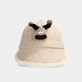 Beige corduroy bucket hat for kids with cartoon reindeer design and white fleece brim - 50cm (1-3 Years) / Reindeer / Beige
