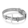 Silver heartbeat stainless steel mesh bracelet with sparkling diamond accents - ECG Heartbeat Style (KB117323-KFC)