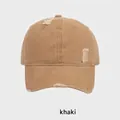 Casquette de baseball en coton kaki au style vintage délavé avec détails usés pour adultes - Ajustable (56-60cm) / Kaki