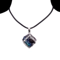 Deep blue and purple faux crystal square pendant necklace with silver metal trim - Black (Silver)