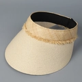 Visière en paille UV de style japonais avec dentelle et glands pour protection solaire - M(56-58cm) / Beige
