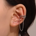 Silver double layer ear cuff with crystal crown and tassel chains for non-pierced ears - Crown-shaped Tassel Ear Cuff (4283) / Silver
