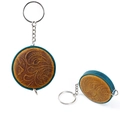 Mini metro a nastro artigianale in pelle crazy horse con goffratura vintage marrone e verde - Goffratura a fiori / Blu
