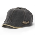 Detail of vintage washed denim newsboy cap with Natural embroidery and khaki trim - One Size / Dark Smoke Gray With Khaki (D)