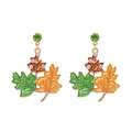 Enamel maple leaf earrings with green crystal studs and sparkling rhinestones - Crystal Maple Leaf Stud
