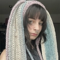Handmade crochet bunny balaclava in pink, blue, and beige knit with long ears - Blue Pink