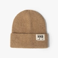 Bonnet en tricot côtelé camel avec écusson lettre et design classique à revers - Taille unique / Kaki