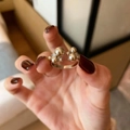 Elegant adjustable open ring with champagne pearls and sparkling cubic zirconia stones - Light Coffee Gold