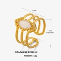 Adjustable golden stainless steel hollow ring featuring a white marquise shell inlay - Gold-White
