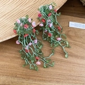 Detalle de pendientes hechos a mano con cuentas de vid verde y flores de cristal - Flor de Diseño de Vid (HE31378) / Verde-Rosa-Rojo (Estilo 4)