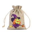 Halloween burlap drawstring bag featuring a colorful cartoon witch on a broomstick design - Witch