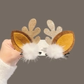 Christmas reindeer hair clips with gold glitter antlers and brown felt ears on white card - Gold Antler White Pom Pom