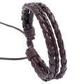 Adjustable brown braided leather bracelet with multi-strand weave for men and women - Brown