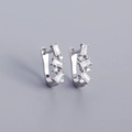 U-shaped S925 sterling silver hoop earrings with rectangular and round cubic zirconia - Silver (White Zirconia)