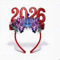 Sparkly 2026 New Year headband in red with colorful tinsel and glittery star accents - 2026 New Year Headband-Red