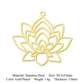 Detailed view of hollow gold-plated lotus pendant with size and weight specifications - Gold Exquisite Lotus (5 Pack)