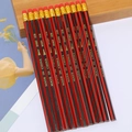 Pack of 12 HB hexagonal wooden pencils with red and black stripes and eraser tops - HB / With Eraser / Red and Black Stripes
