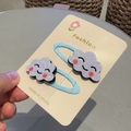 Glittery purple cloud hair clips with cute smiles on light blue BB snap pins for girls - Cloud (Pair)