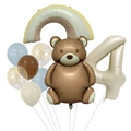 Matte Teddybär-Luftballon-Set mit Nummer 4 und Regenbogen-Folienballons für Geburtstage - Mattes Teddybär-Set 4