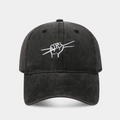 Casquette de baseball noire délavée vintage avec broderie geste de tambour style hip-hop - Réglable / Noir