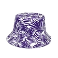 Double-sided reversible sun hat featuring a purple and white tropical palm leaf print - M (56-58cm) / Purple