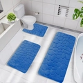 Detailed view of 3-piece blue bathroom rug set with pebble texture in modern interior - Royal Blue Stone Pattern