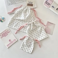 Three-piece set of cute polka dot drawstring canvas storage bags in small medium large sizes - Three-Piece Set / Light Pink Rope