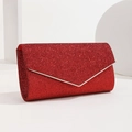 Pochette a busta rossa scintillante con bordo in metallo argento per serate eleganti - Rosso
