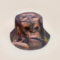 Cappello da pescatore reversibile con stampa animalier orango 3D in marrone scuro - 56-58cm / Scimmia