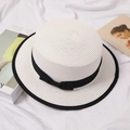 Elegante cappello di paglia bianco a testa piatta con fiocco nero per viaggi estivi - Circonferenza del Cappello (56-58cm) / Bianco (Fiocco)