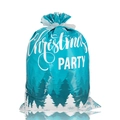 Blue Christmas party drawstring gift bag with white forest and snowflake patterns - Extra Large / Forest Blue